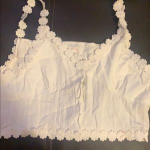 White (flower button up) crop top